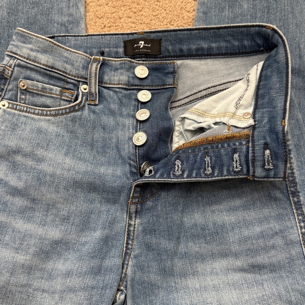 7 For All Mankind High Waist Cropped Straight Leg Distressed Jeans Size 25 - Picture 7 of 11
